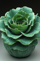 Obraz premium A vibrant green cabbage displays its intricate leaf structure