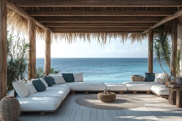 Luxurious beachfront relaxation: enjoying breathtaking ocean views from a wooden cabana