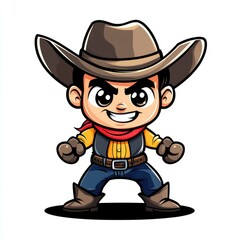 A Determined Little Cowboy: A Captivating Cartoon Illustration of a Child Cowboy, Full of Western Spirit and Adventure. This charming character is ready for action!