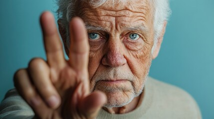 Senior man making stop gesture with hand