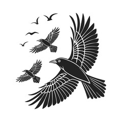 Obraz premium black and white vector of a raven in flight perfect for tattoo