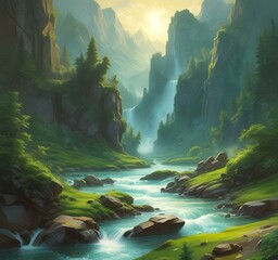 Illustration of amazing eco green landscape.