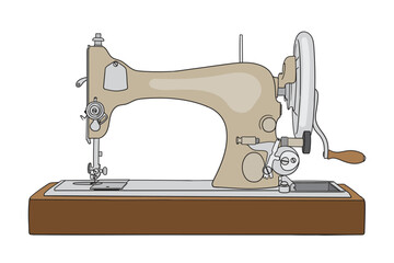 Antique hand sewing machine on a wooden base. A quick simple pencil sketch.