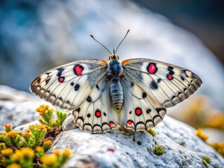 Obraz premium Minimalist Parnassius Apollo Butterfly Gran Sasso Italy Photography - Nature Insect Wildlife