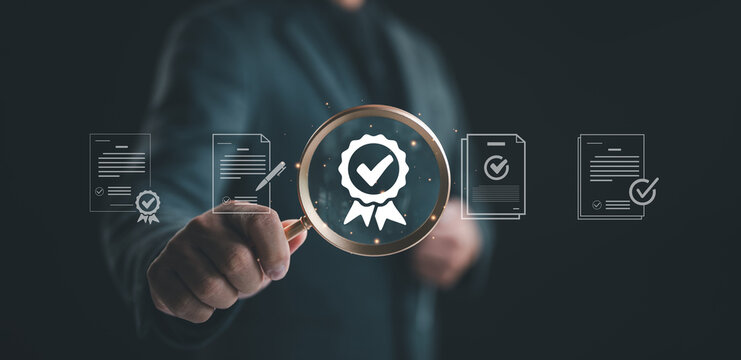 ISO standards quality control assurance warranty business technology, Businesses that pass quality control standards. Modern business with ISO banner. Standards quality.