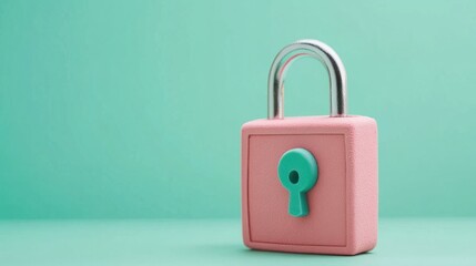 Fototapeta premium Colorful padlock with a keyhole against a bright green background, symbolizing security, protection, and safety, ideal for visuals related to privacy and digital security concepts.