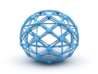 Blue 3D Spherical Structure with Interconnected Lines and Nodes Representing Modern Technology Concepts and Digital Connectivity in a Minimalist Style