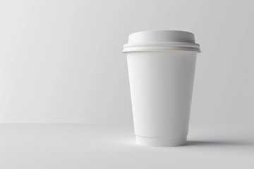 Single white disposable coffee cup with lid on white background.