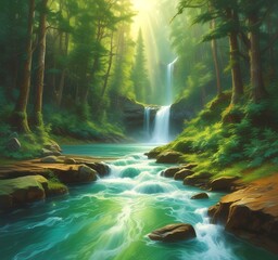 Illustration of amazing eco green landscape.