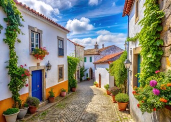 Fototapeta premium Obidos Portugal Minimalist Photography: Whitewashed Walls, Picturesque Streets, Charming Town, Scenic Views