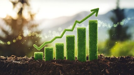 Soil surface with growth graph exponentially rapidly from 0 percent to 100 percent sales in short period of business success strategy,  success on nature background