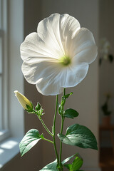 Obraz premium A single white petunia flower basks in sunlight