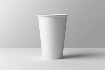 Tall white disposable paper cup on white background.