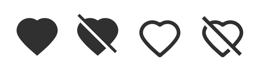 Heart like dislike icon vector ui ux interface element, favorite unfavorite rating button symbol line stroke outline art solid flat pictogram illustration set, web negative positive reaction image
