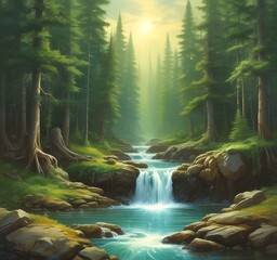 Obraz premium Illustration of amazing eco green landscape.