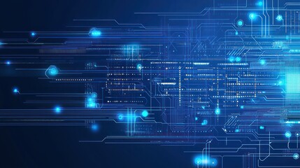 Naklejka premium Abstract digital technology background with blue lights and lines.