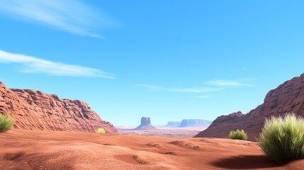 Naklejka premium A vast desert landscape with red rock formations and blue sky.