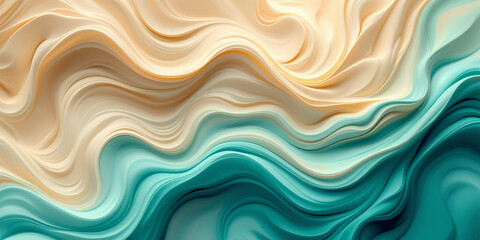 Fototapeta premium Abstract Teal and Beige Fluid Wave Art Print