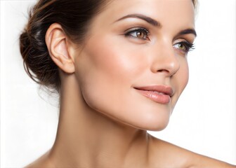 Obraz premium Close-Up of Woman's Face with Double Chin - Perfectly Defined Chin and Natural Beauty.