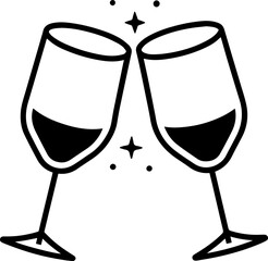 Black Line Art of a Wineglass in Toast - Vector Illustration