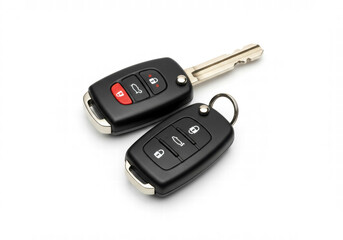 Obraz premium Modern car key with remote control isolated on white background, top view flat lay