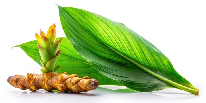 Silhouette of Curcuma Zedoaria Rhizome & Leaf - Herbal Medicine,  Spice Plant,  Botanical Illustration,  Dark Background,  Silhouette Photography