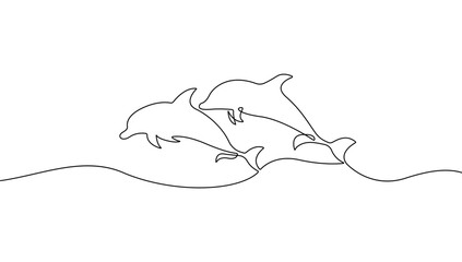 Dolphins Couple Continuous One Line Drawing. Dolphin Simple Linear Vector Illustration. Dolphin Swimming Minimal Trendy Design for Wall Art, Prints, Social Media, Posters, Invitations, Branding