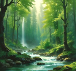 Obraz premium Illustration of amazing eco green landscape.