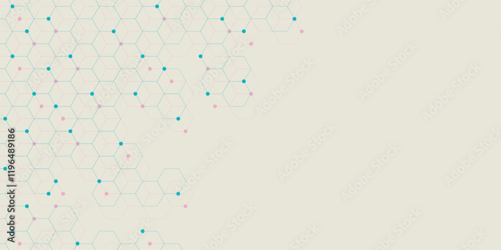 Poster hexagonal background with dots for high tech communication design on grey background