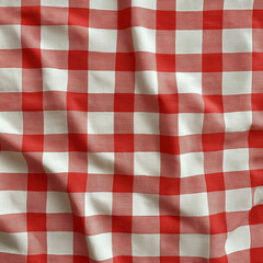 18h A close-up top-down view of a red and white checkered picnic tablecloth, neatly spread out with a clean and spacious center. The nappe takes up most of the image, with no items