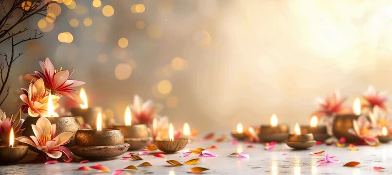 Candle light for Hindu ritual background. Diwali holiday celebration. Generative video AI technology.	
