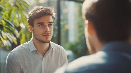 A mentor showing respect and appreciation to a junior employee during a coaching session.