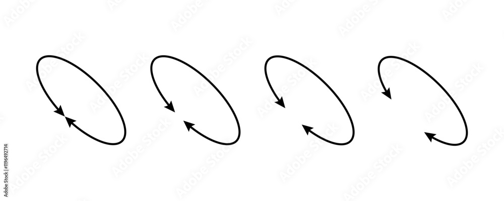 Wall mural oval circle double arrow icons set. ellipse orbit line arrow symbol. oval circumference sign. vector