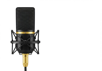 Microphone isolated on white background with horizontal composition and copy space