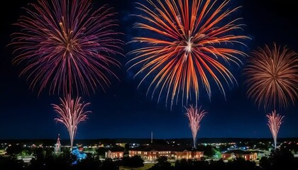 Fireworks Display Over Cityscape Night Scene