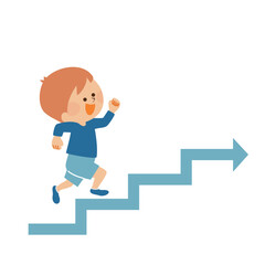 目標に向かって階段を上がる子供のイラスト