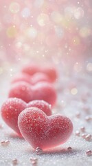 Obraz premium Romantic Valentine's Day template with cute teddy bears and floating hearts. Perfect for Instagram Stories and social media posts. Beautiful design for love-themed content.