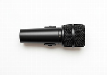 Microphone isolated on white background with horizontal composition and copy space