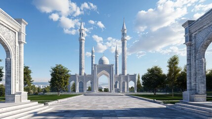 Obraz premium Grand White Mosque under Sunny Sky