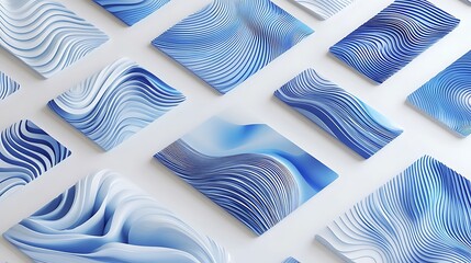 Minimalist wave patterns featuring futuristic flowing lines, arranged against a clean white background. 