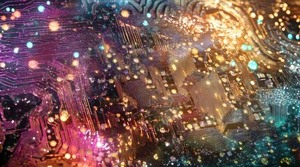 Obraz premium Futuristic Holographic Neural Network Cyberspace with Glowing Accents