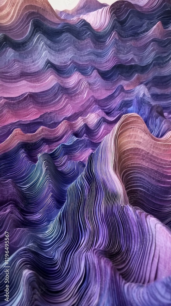 Aufkleber vibrant waveforms swirl in mesmerizing patterns, blending hues of purple and pink, evoking a serene 