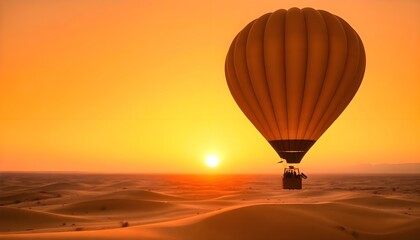 Obraz premium a hot air balloon flying over a desert at sunset