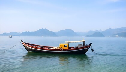 a boat floating on top of a large body of water