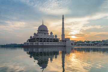 Awesome view of the Putra Mosque at sunrise, Putrajaya, Malaysia