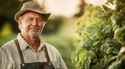 Fototapeta premium Portrait of farmer surrounded by lush plants