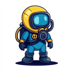 Adorable Cartoon Diver: Underwater Adventure, Ocean Exploration, Scuba Diving Fun, Cute Character Illustration