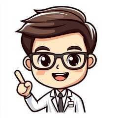 Fototapeta premium Adorable Cartoon Doctor Boy: A Cute Illustration of a Happy Child Doctor Pointing, Perfect for Children's Healthcare, Education, and Medical Websites