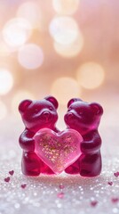 Fototapeta premium Romantic Valentine's Day template with cute teddy bears and floating hearts. Perfect for Instagram Stories and social media posts. Beautiful design for love-themed content.