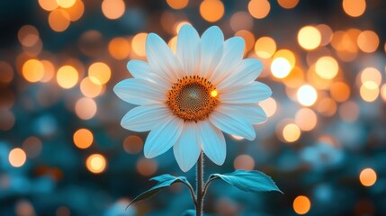 White sunflower bokeh lights garden night card